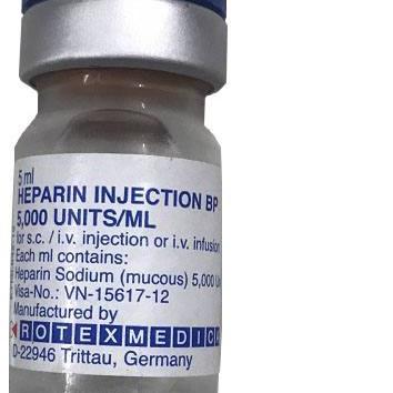 Heparin Injection BP 5000 Units/ml Rotexmedica (Lọ/5ml)