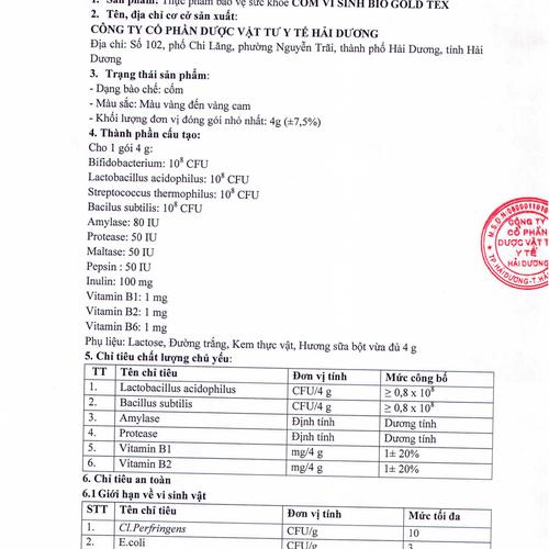 Cốm Vi Sinh Bio Gold Tex HD Pharma (H/30g/4gr)