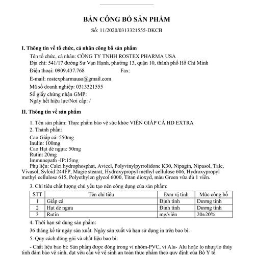 Viên Giấp Cá HD Extra HD Pharma (H/30v)