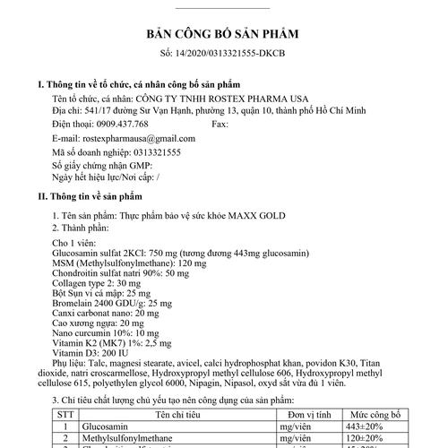 Maxx Gold (Chondroitin, Glucosamin) HD Pharma (H/60v) (Vàng)