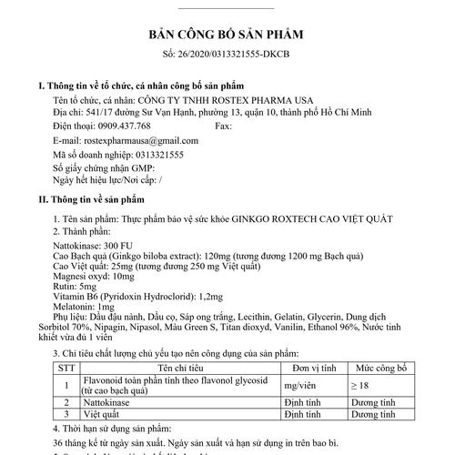 Ginkgo Natto Cao Việt Quất Rostex (H/100v) (Xanh)
