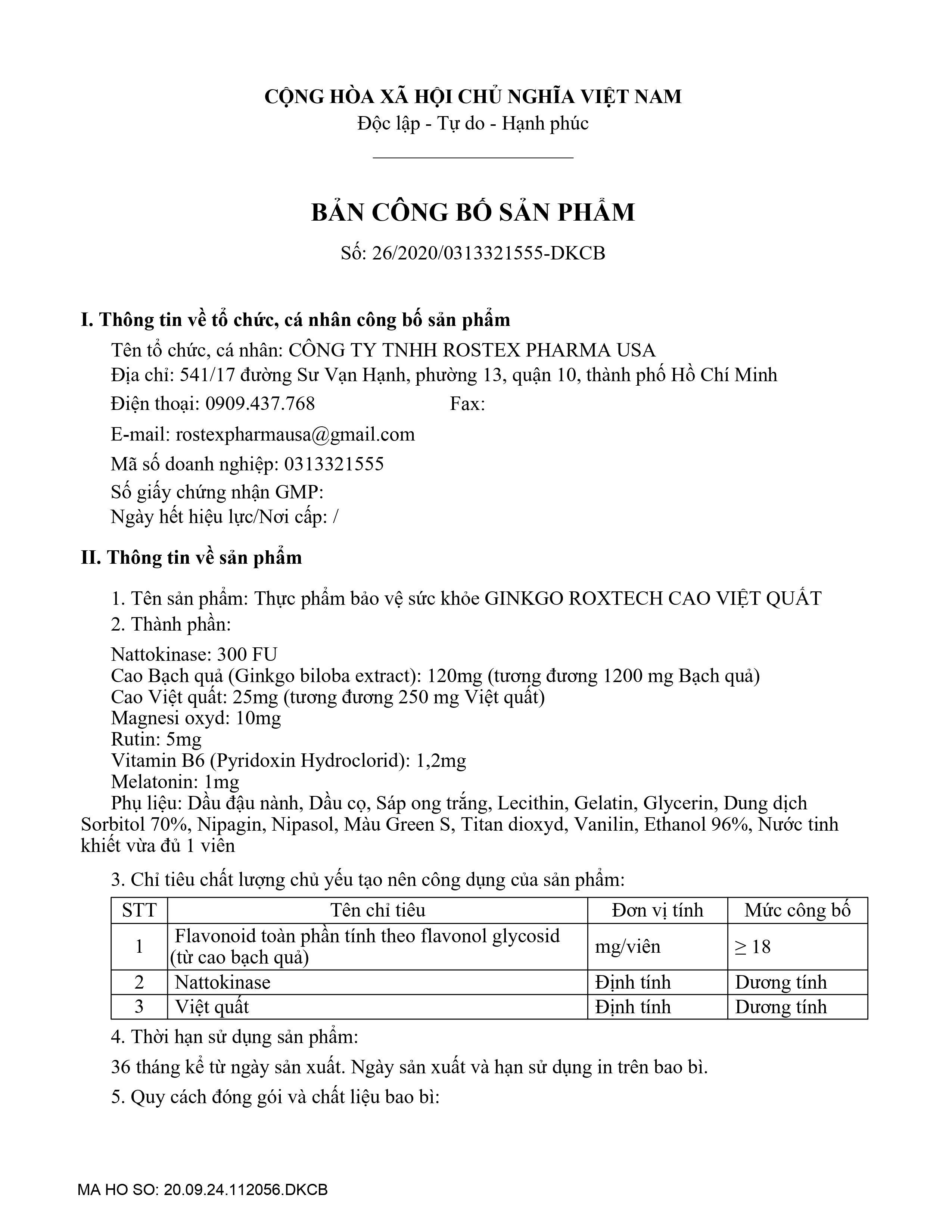 Ginkgo Natto Cao Việt Quốc Rostex (H/100v) (Vàng)
