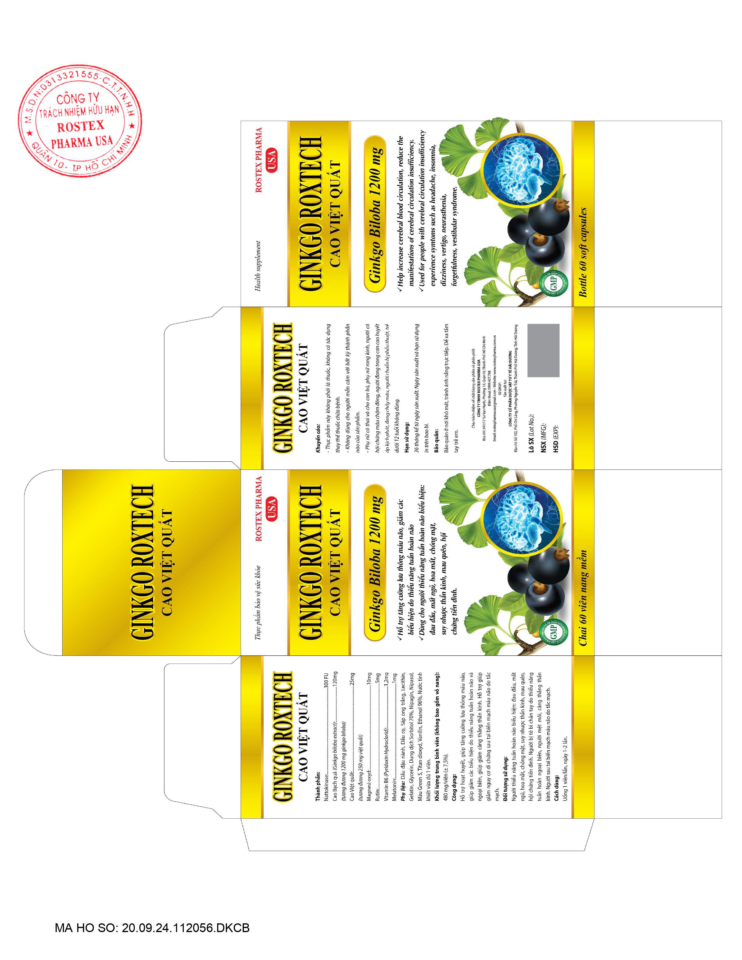 Ginkgo Natto Cao Việt Quốc Rostex (H/100v) (Vàng)