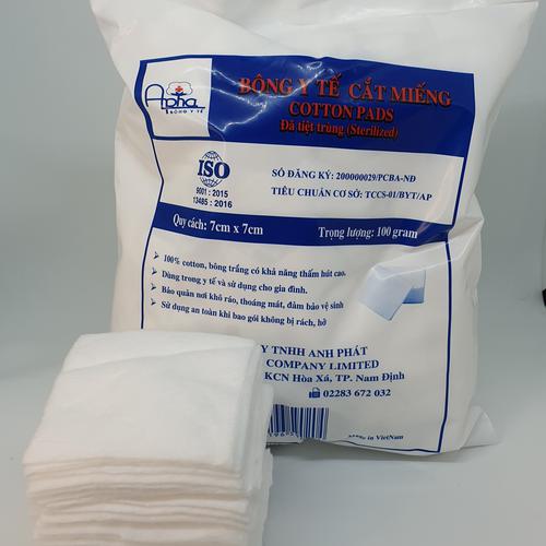 Bông Y Tế Cắt Miếng 7cm X 7cm Apha Anh Phát (G/100gr)