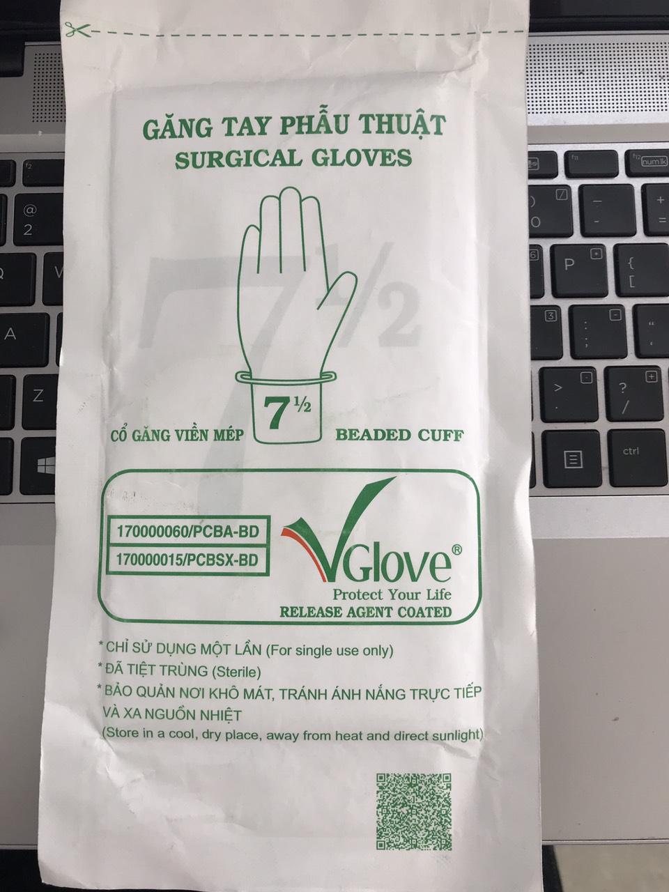 Găng Tay Phẫu Thuật Tiệt Trùng Vglove Khải Hoàn (Size 7.0) (H/50 Cặp)