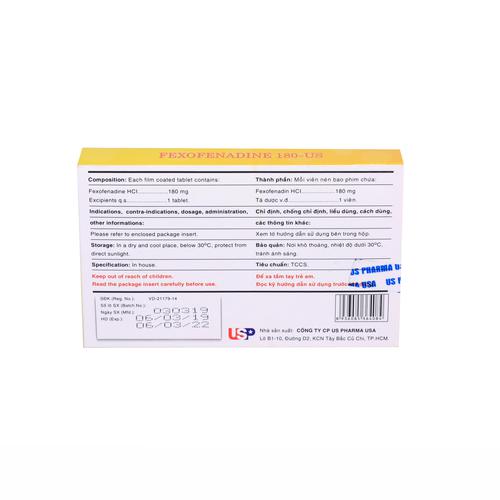 Fexofenadin 180mg US Pharma (H/10v)