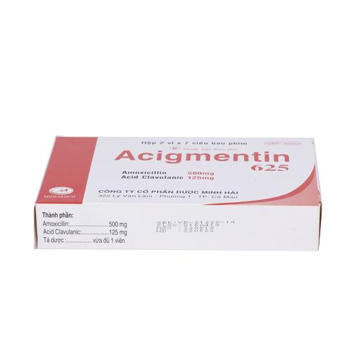 Acigmentin 625 (Amoxicillin, Acid Clavulanic) Minh Hải (H/14v)