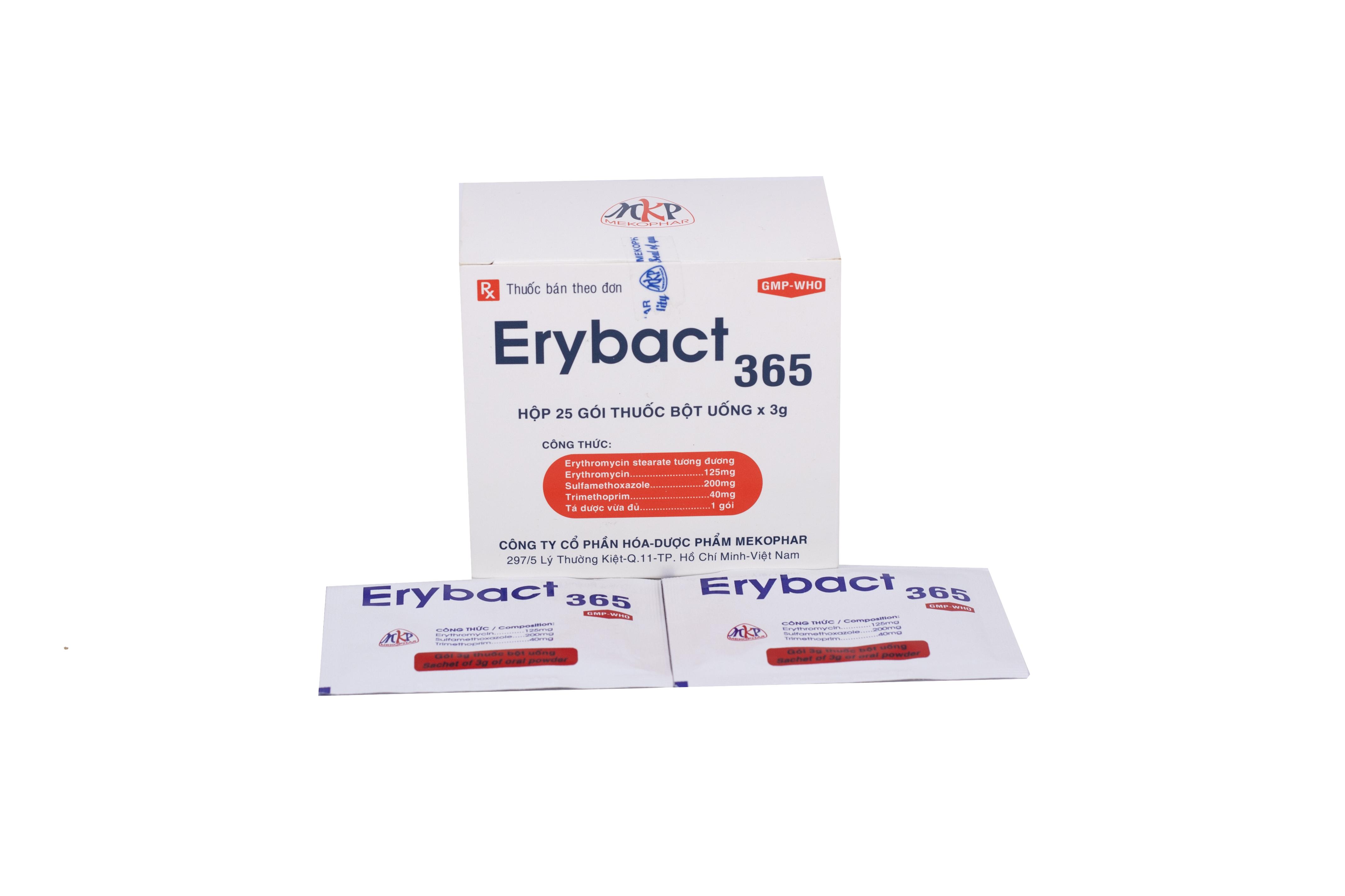 Erybact 365 (Erythromycin, Sulfamethoxazole, Trimethoprim) Mekophar (H/25 Gói)