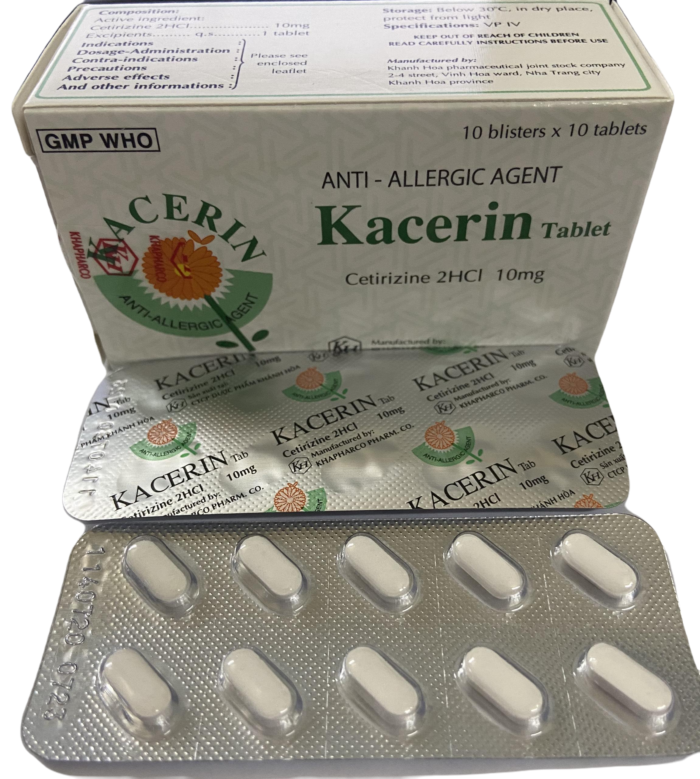 Kacerin (Cetirizine) 10mg Khapharco (Lốc/5h/100v)