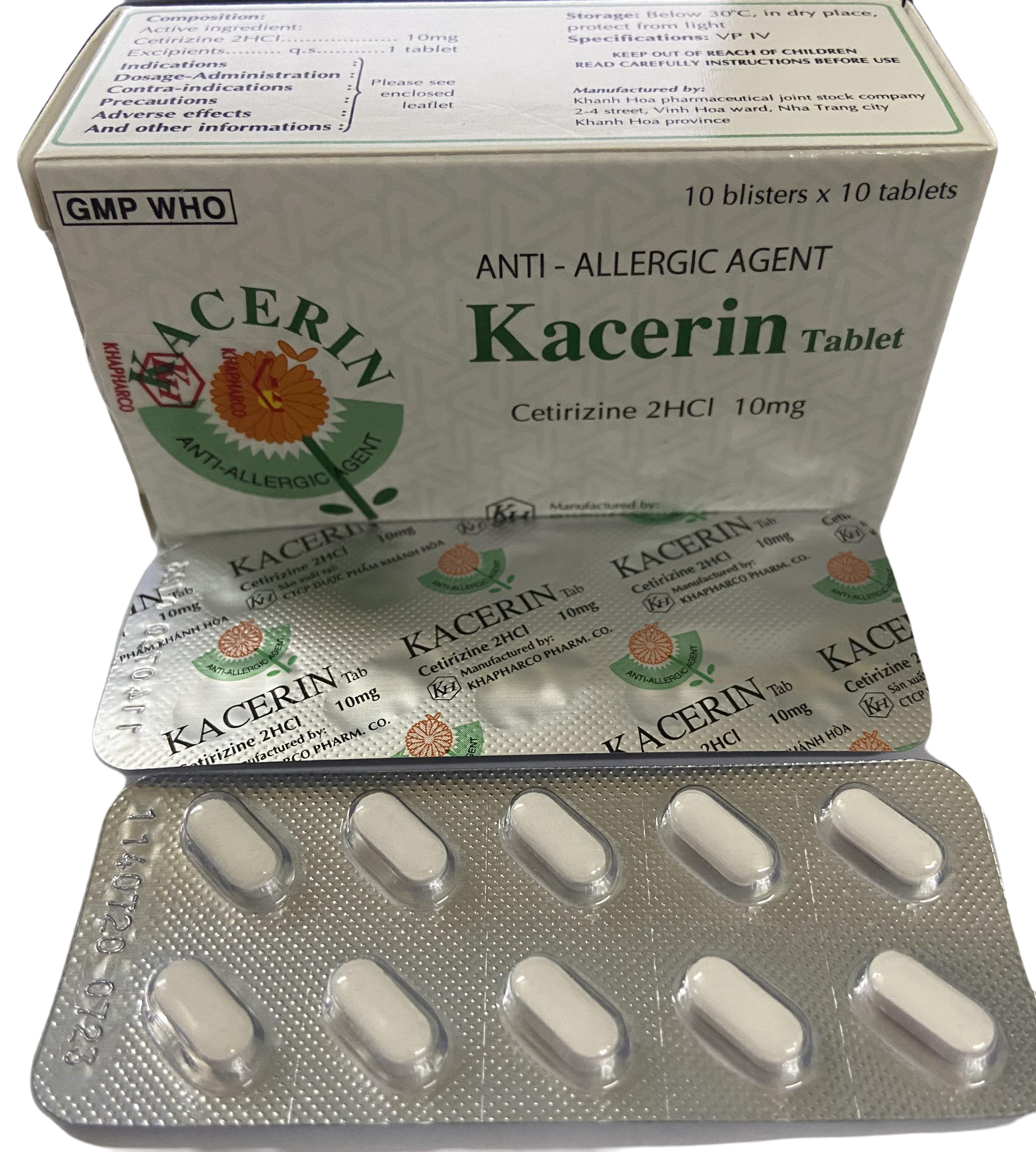 Kacerin (Cetirizine) 10mg Khapharco (Hộp/100v)