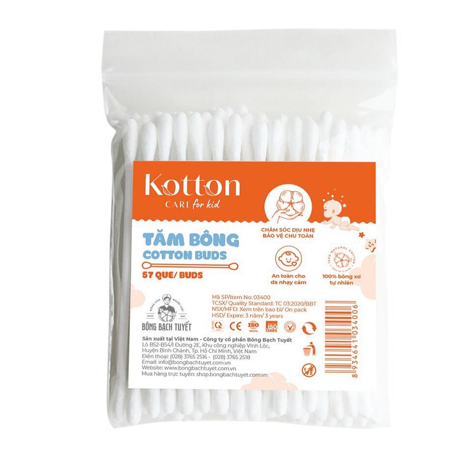 Tăm Bông Trẻ Em Kotton Care For Kid Bạch Tuyết (Bịch/10gói/57que)