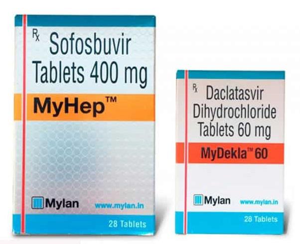Myhep + Mydekla 60 mg (Sofosbuvir và Daclatasvir) Mylan (cặp 2 lọ) INDIA