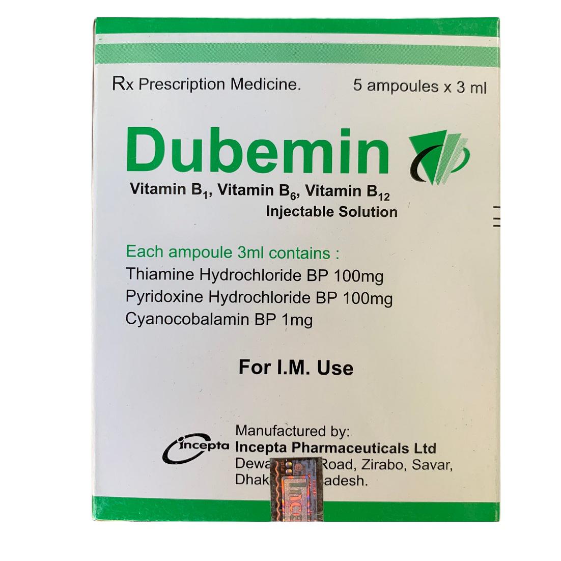 Dubemin (Vitamin B1, B6, B12) Incepta (H/5ống/3ml)