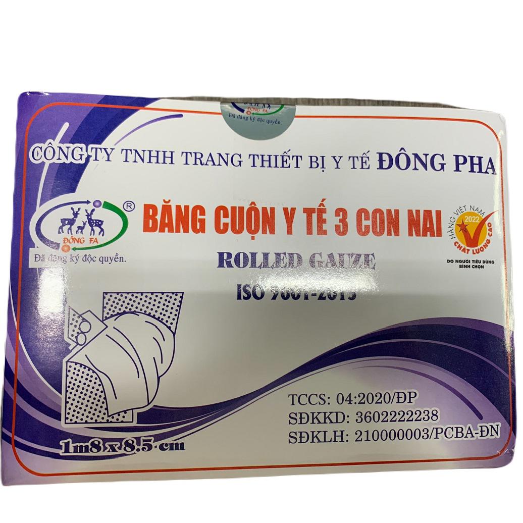 Băng Cuộn Y Tế 3 Con Nai 1m8 x 8.5cm Đông Pha (Hộp/50 cuộn)