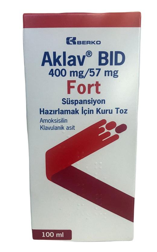 Aklav BID 400mg/57mg Fort (Amoxicillin, Acid Clavulanic) BERKO Turkey (H/Lo-100ml)