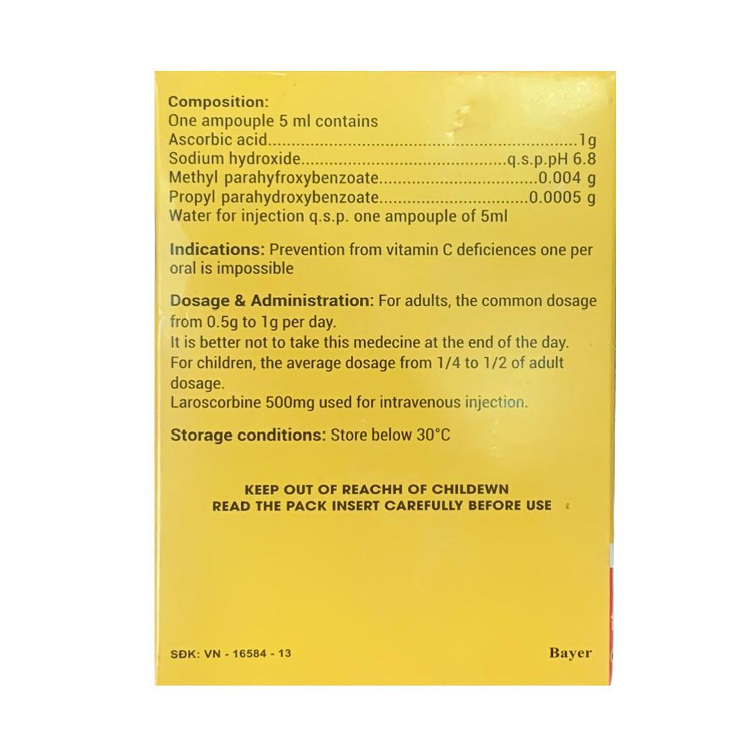 Laroscorbine 1g/5ml (Vitamin C) Bayer (H/6 ống/5ml)