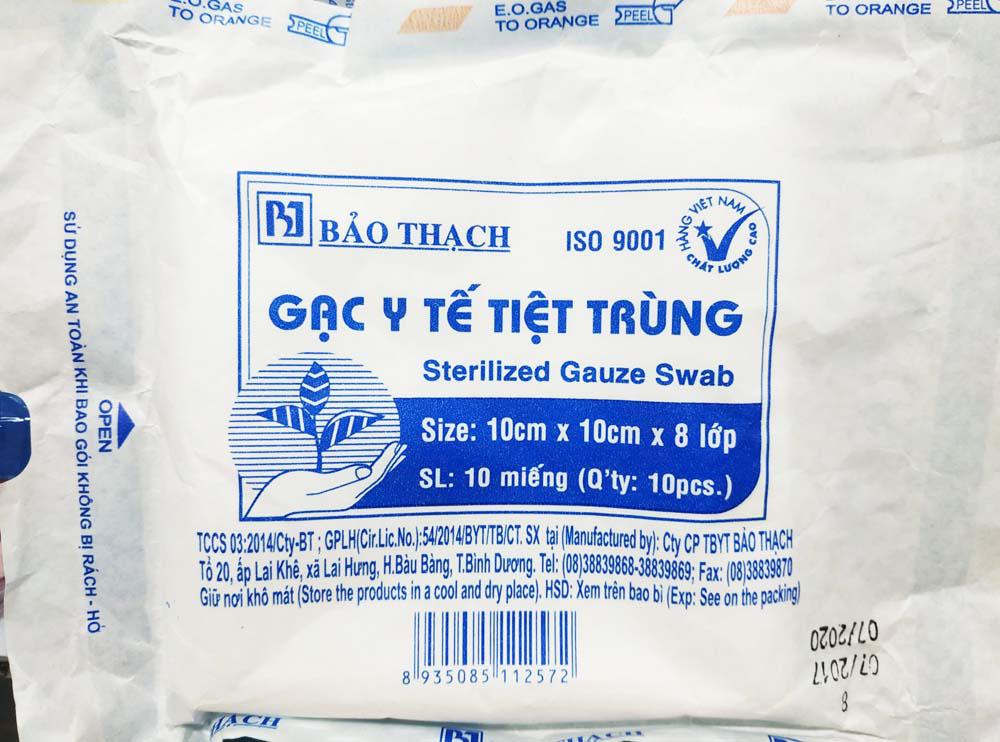 Gạc y tế tiệt trùng Bảo Thạch 10cm x 10cm x 8 lớp (Thùng/10 Cục)