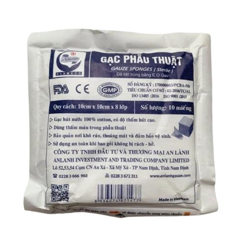 Gạc phẫu thuật tiệt trùng AN LÀNH 10 x 10 x 8 lớp (bịch)