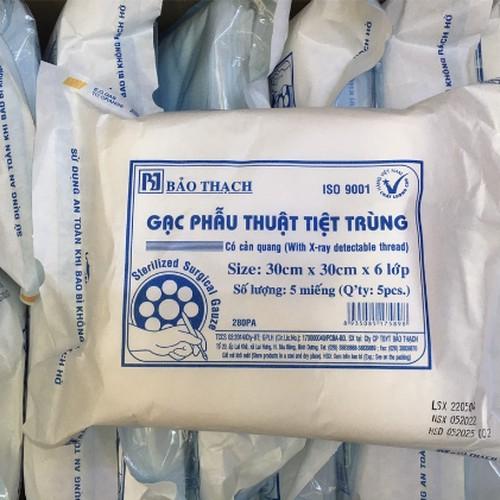 Gạc Phẫu Thuật Tiệt Trùng Có Cản Quang 30 x 30 x 6 Lớp Bảo Thạch (5 gói)