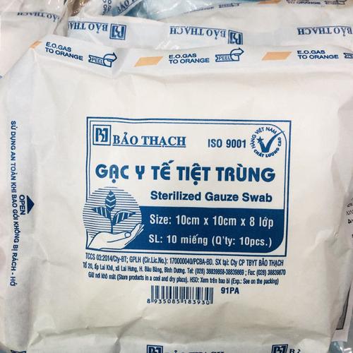 Gạc Y Tế Tiệt Trùng Bảo Thạch 10cm x 10cm x 8 Lớp (gói)