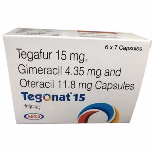 Tegonat 15 (Tegafur 15mg., Gimeracil 4.35mg, Oteracil 11.8mg ) Natco IP (H/42 v)